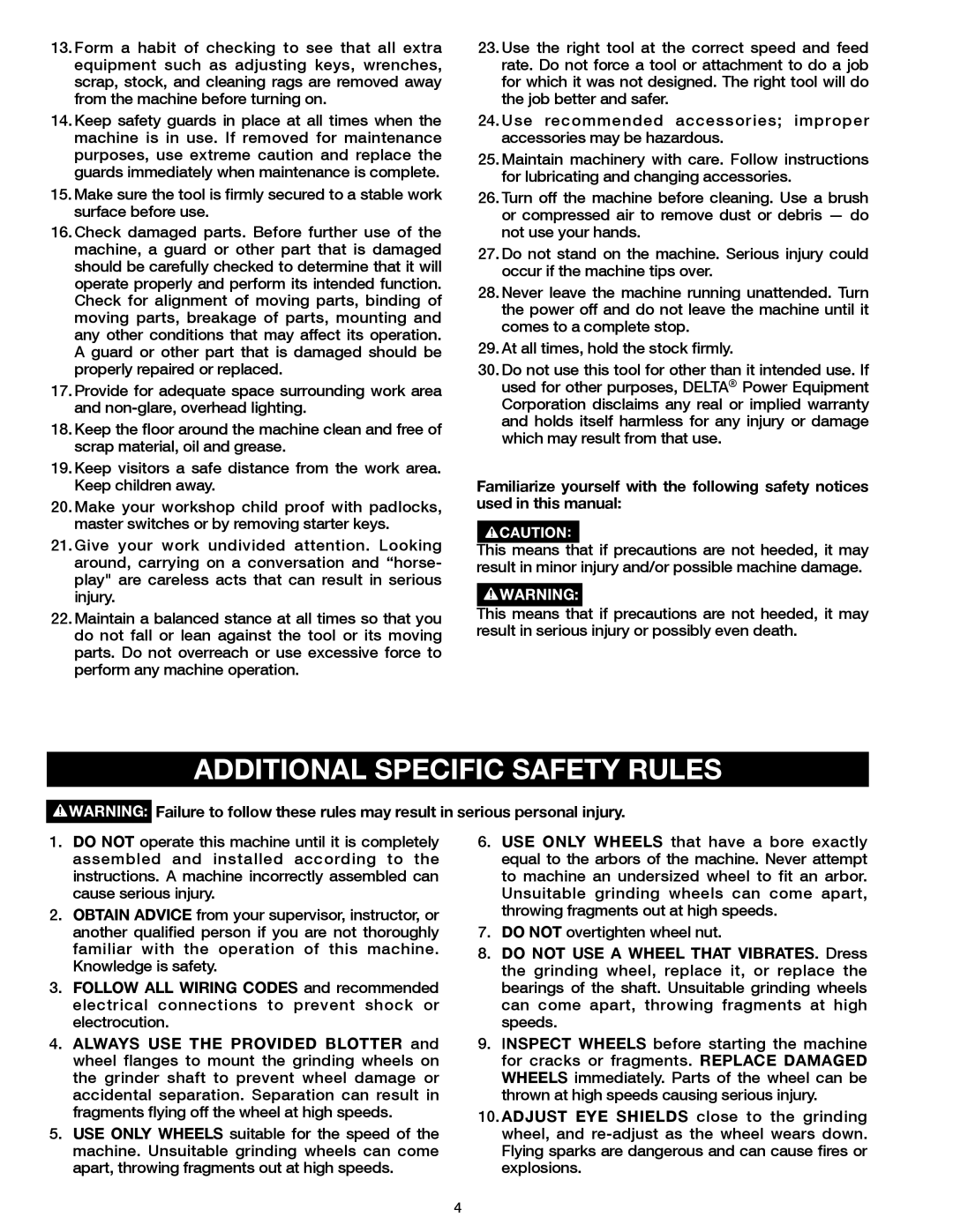 Delta 23-199, 23-198 instruction manual Additional Specific Safety Rules 