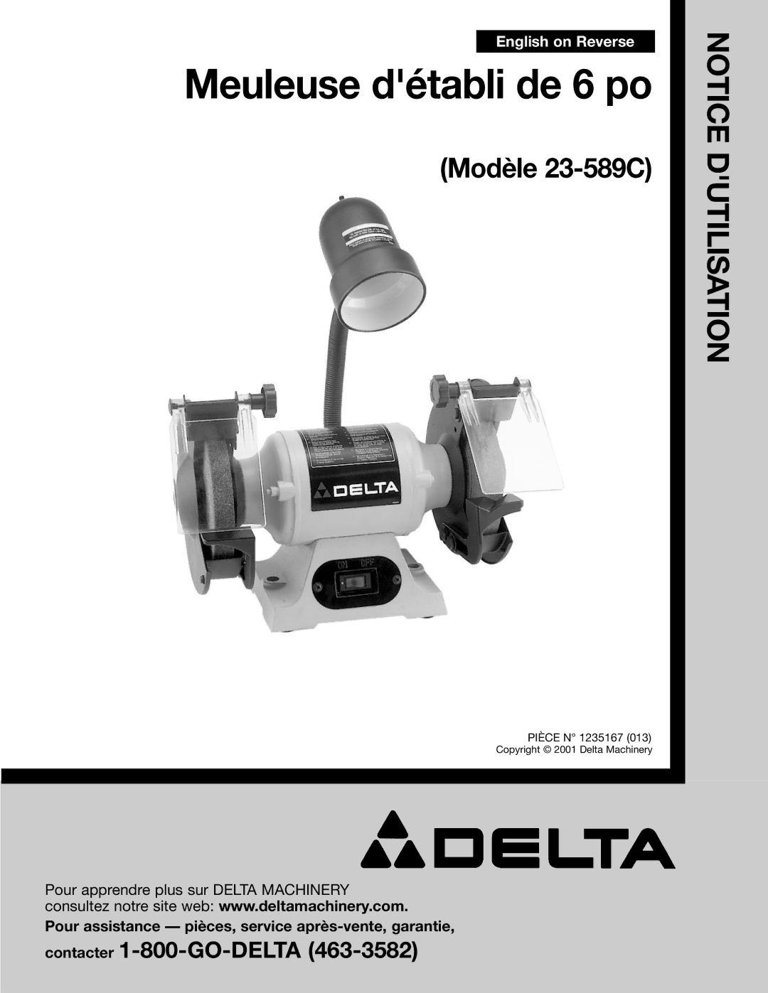 Delta 23-589C manual Meuleuse détabli de 6 po 