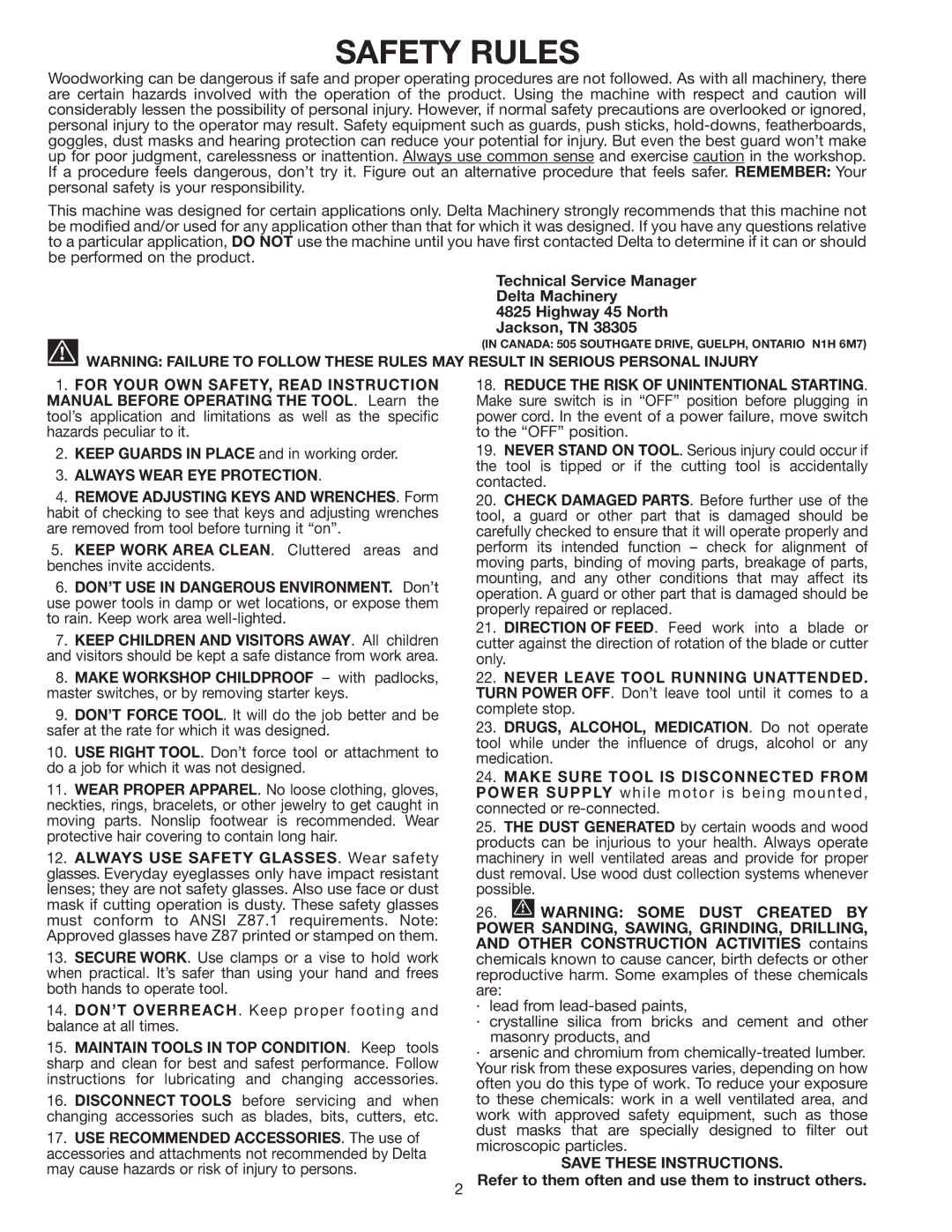 Delta 23-592 instruction manual Safety Rules, Always Wear EYE Protection 