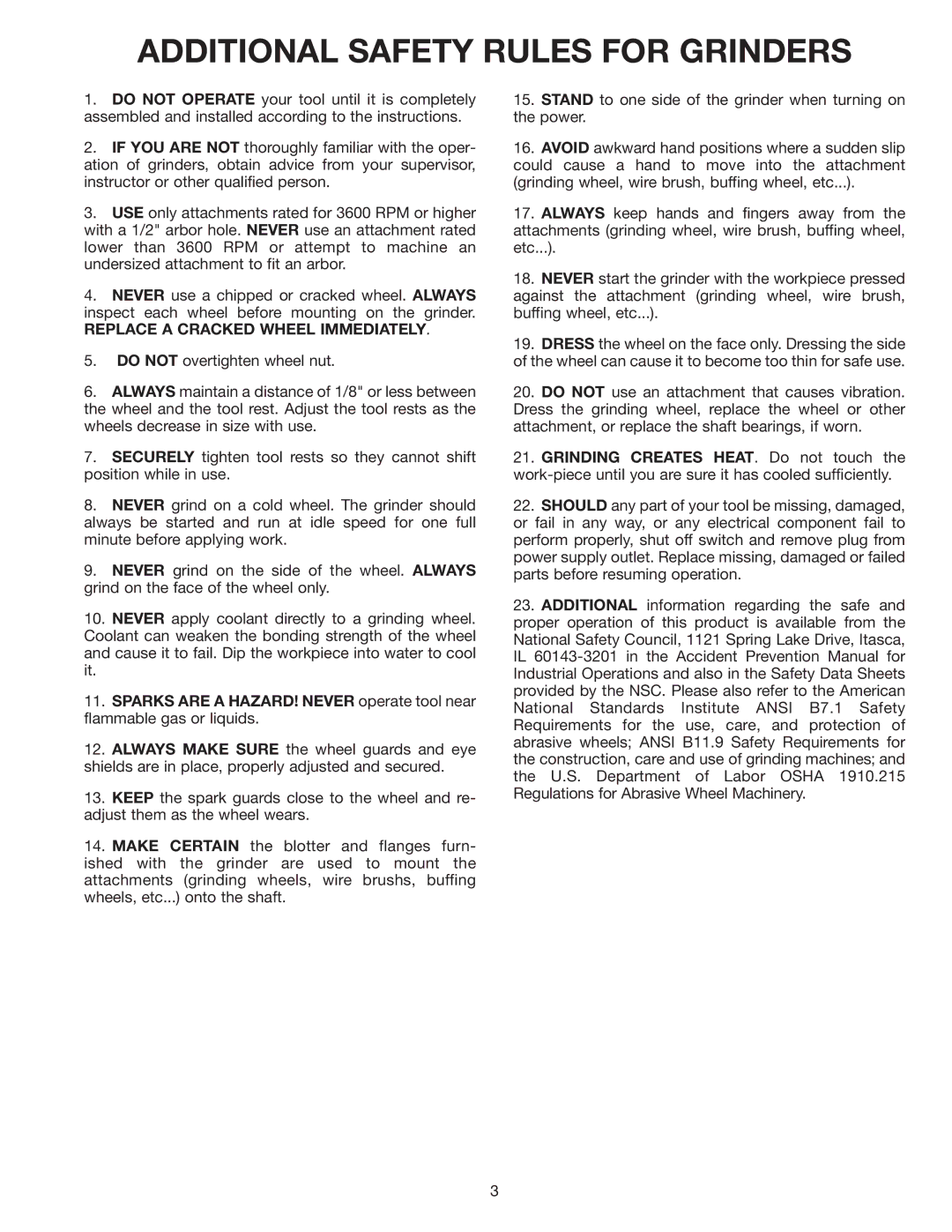 Delta 23-592 instruction manual Additional Safety Rules for Grinders, Replace a Cracked Wheel Immediately 