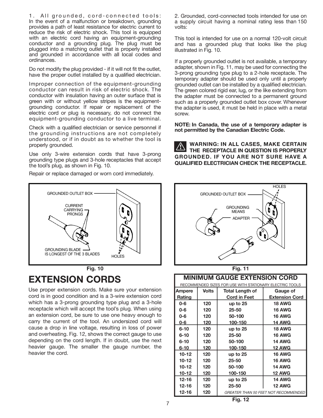 Delta 23-592 instruction manual Extension Cords, Minimum Gauge Extension Cord 