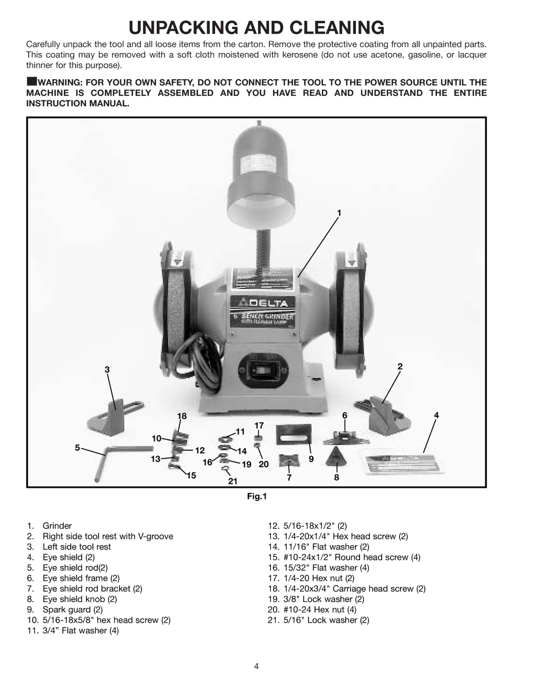 Delta 23-645, 23-640 instruction manual Unpacking and Cleaning 