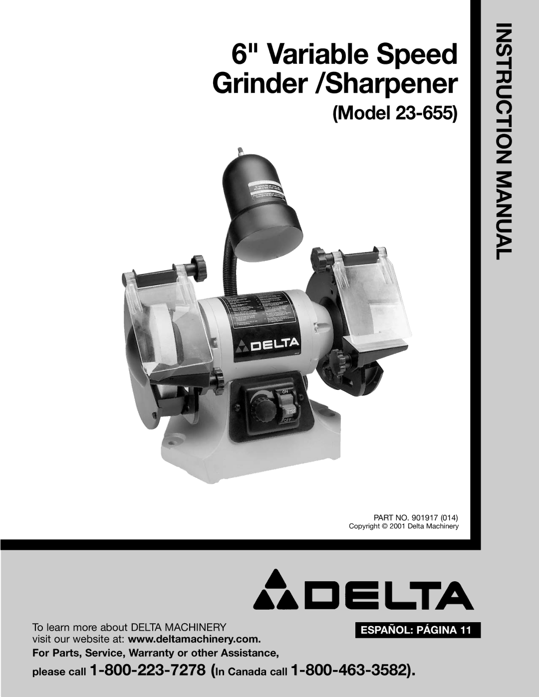 Delta 23-655 instruction manual Variable Speed Grinder /Sharpener 