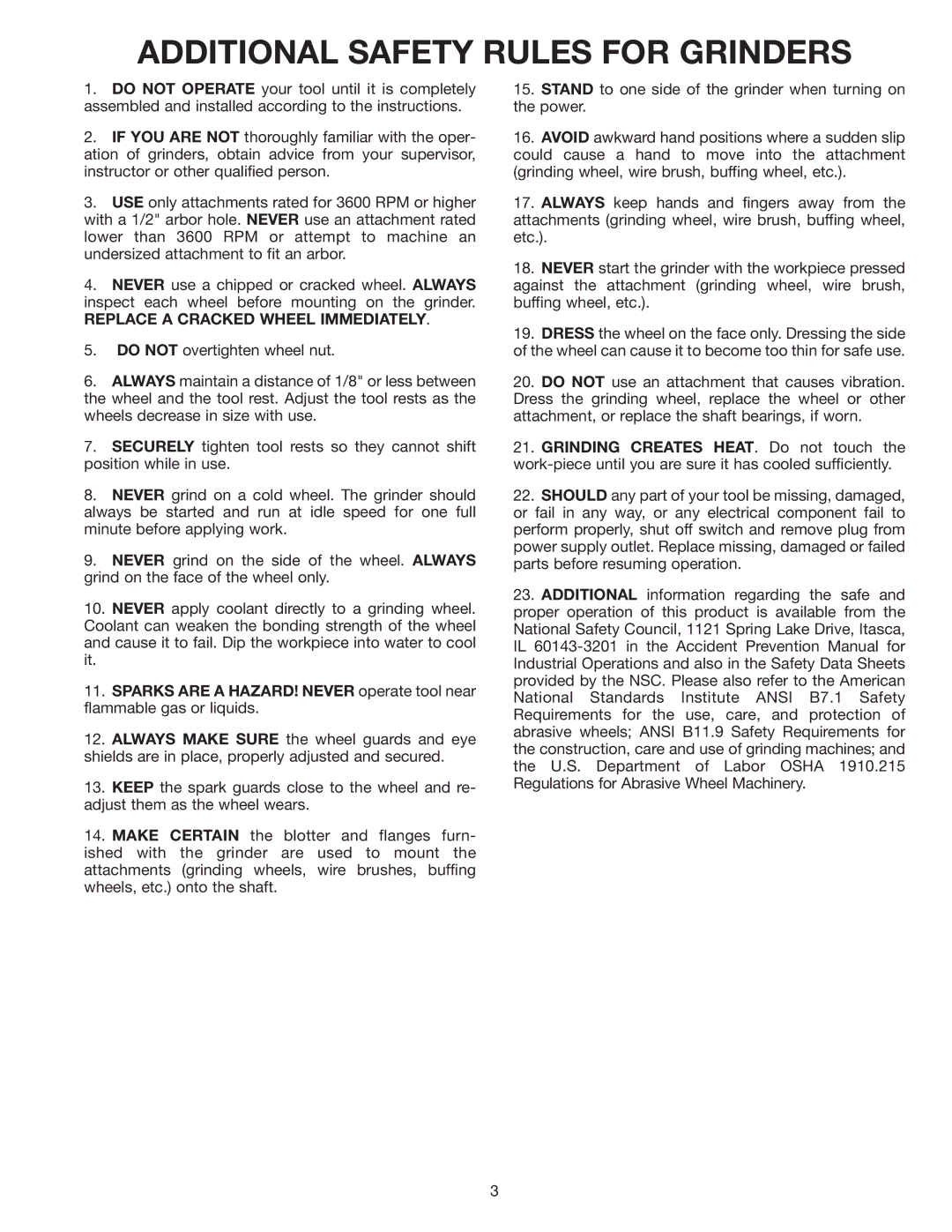 Delta 23-655 instruction manual Additional Safety Rules for Grinders, Replace a Cracked Wheel Immediately 