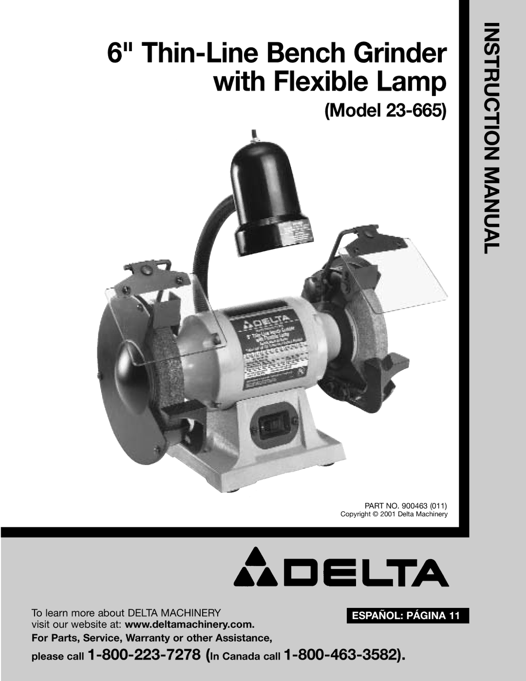 Delta 23-665 instruction manual Thin-Line Bench Grinder with Flexible Lamp 