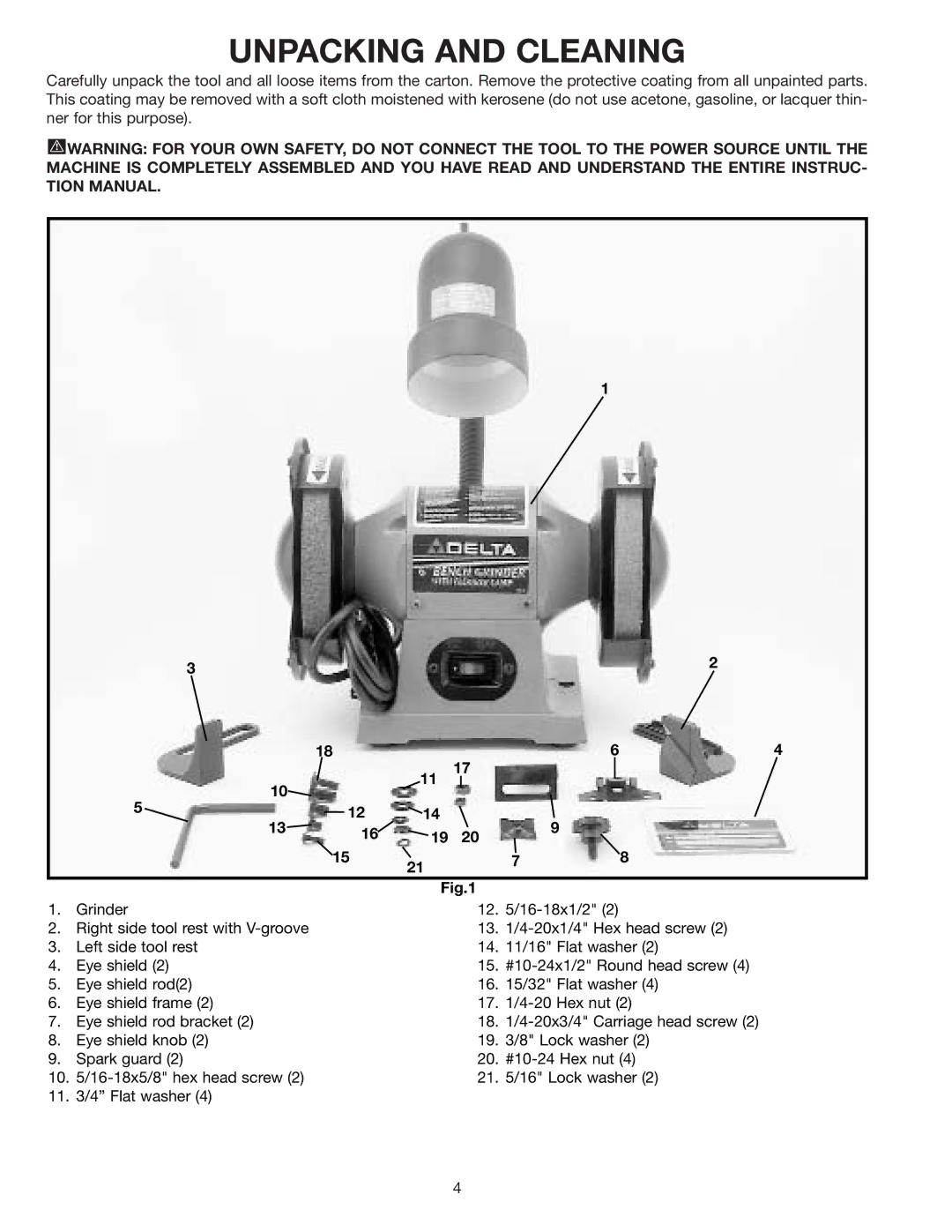 Delta 23-665 instruction manual Unpacking and Cleaning 