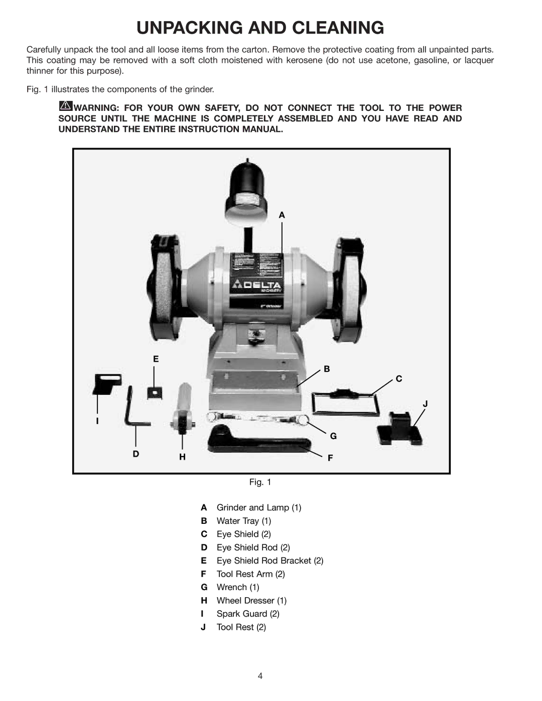 Delta 23-735, 23-730, 23-725 instruction manual Unpacking and Cleaning 