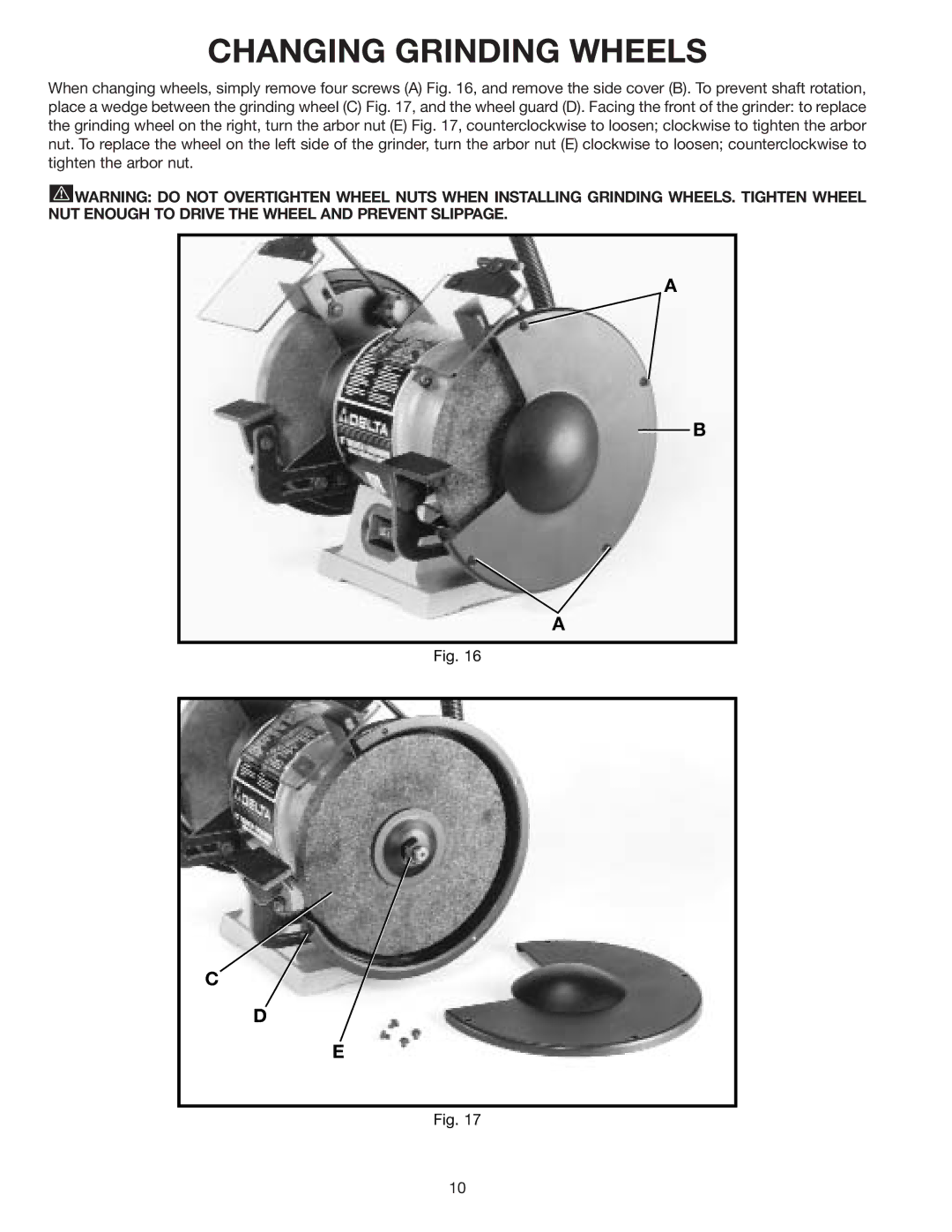 Delta 23-840 instruction manual Changing Grinding Wheels 