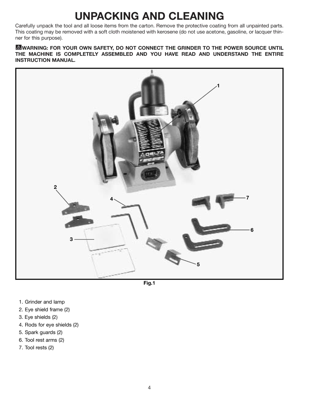 Delta 23-840 instruction manual Unpacking and Cleaning 