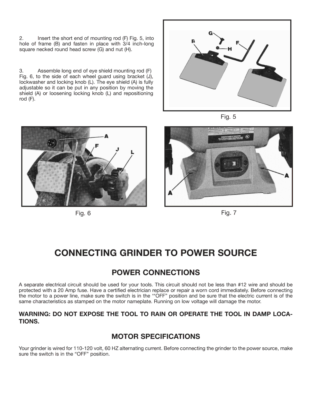 Delta 23-880, 23-980 instruction manual Connecting Grinder to Power Source, Motor Specifications 