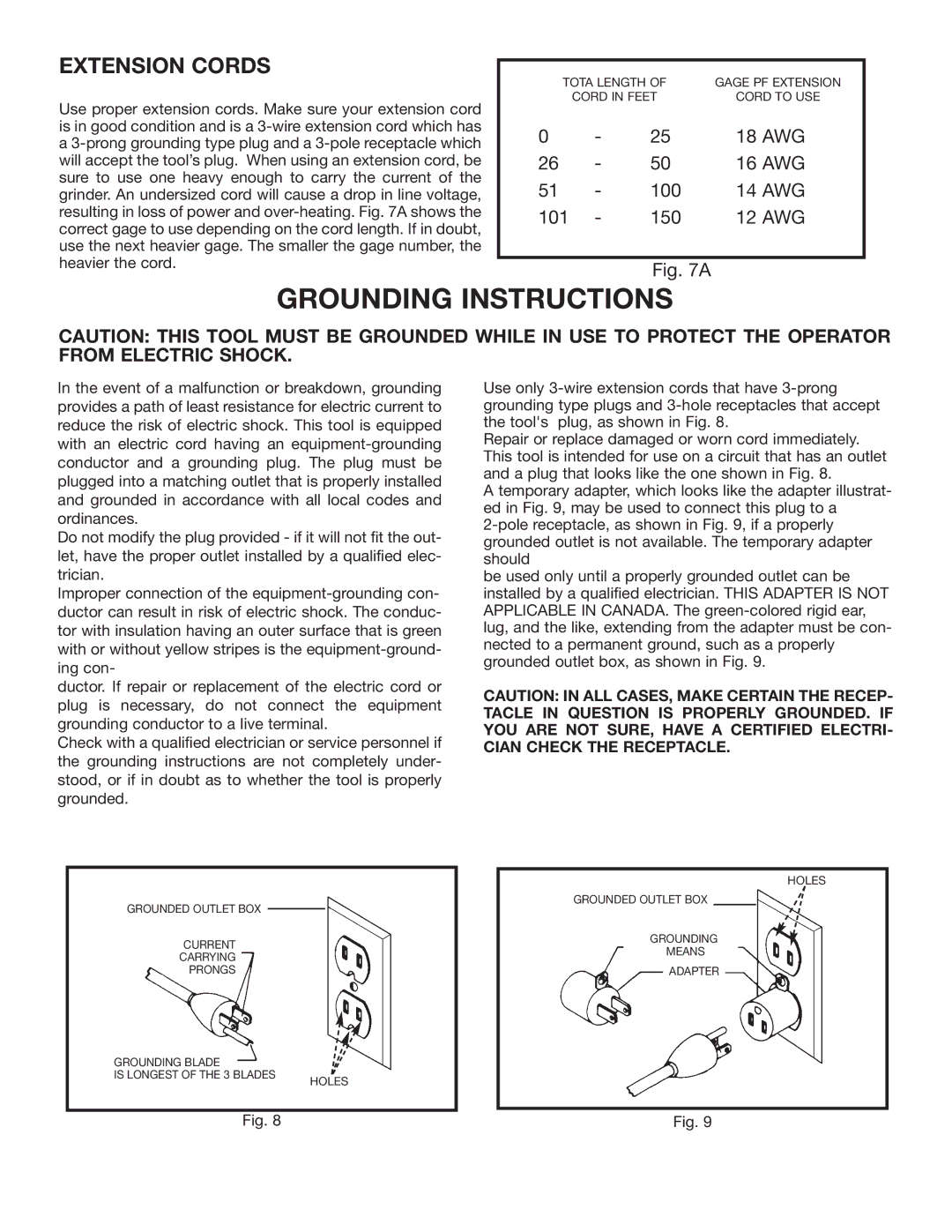 Delta 23-980, 23-880 instruction manual Grounding Instructions, Extension Cords 