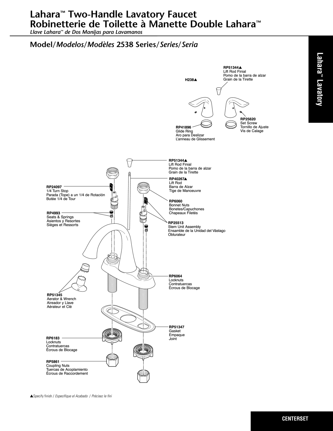 Delta 2538 Series manual Lahara Lavatory 