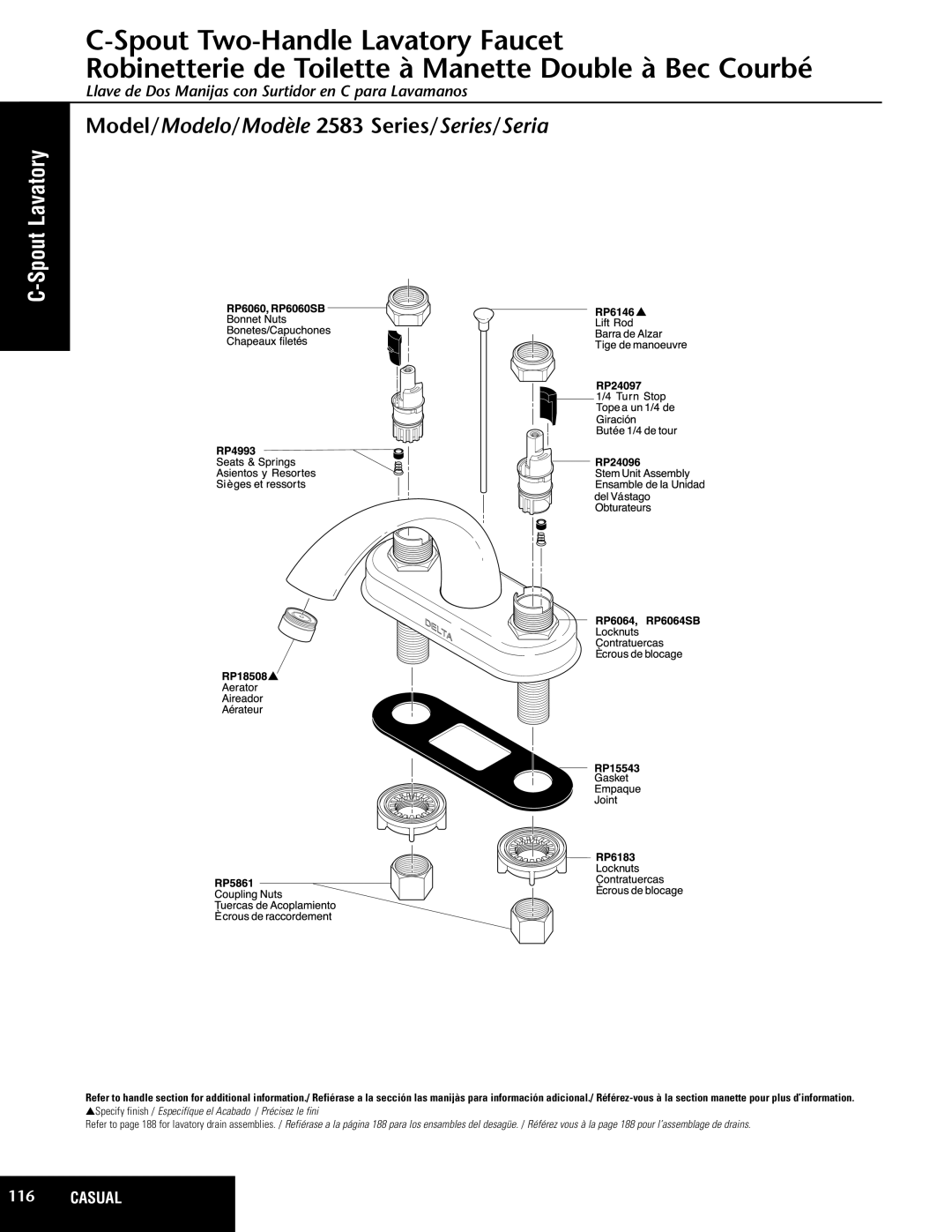 Delta manual Model/Modelo/Modèle 2583 Series/Series/Seria, Spout Lavatory 