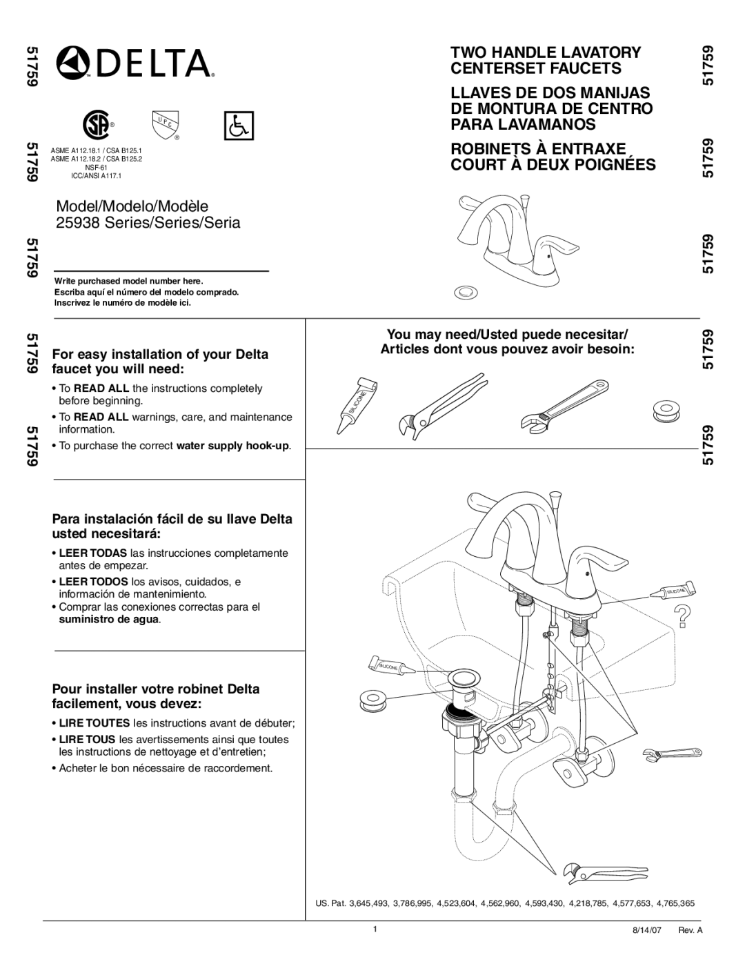 Delta 25938 Series manual Model/Modelo/Modèle 