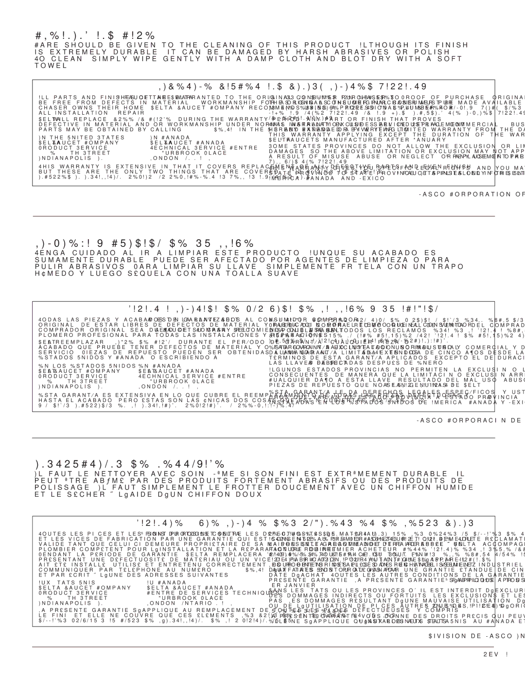 Delta 25938 Series manual Cleaning and Care 