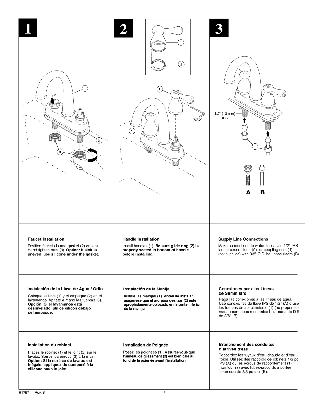 Delta 25975 Series manual De Suministro, ’arrivée d’eau 