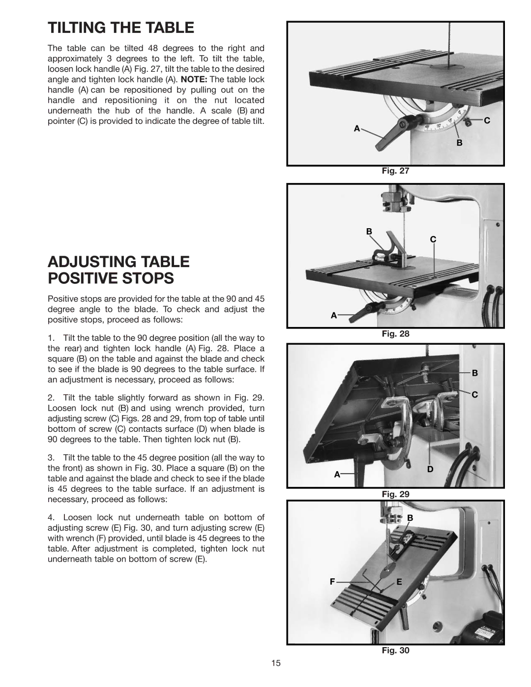 Delta 28-195 instruction manual Tilting the Table, Adjusting Table Positive Stops 