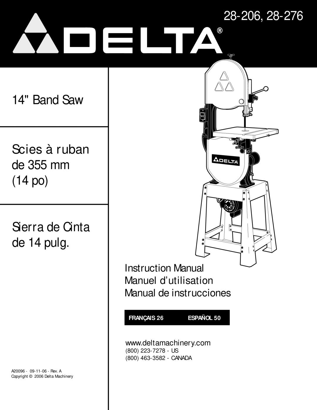 Delta 28-276, 28-206 instruction manual Contractors Saw 