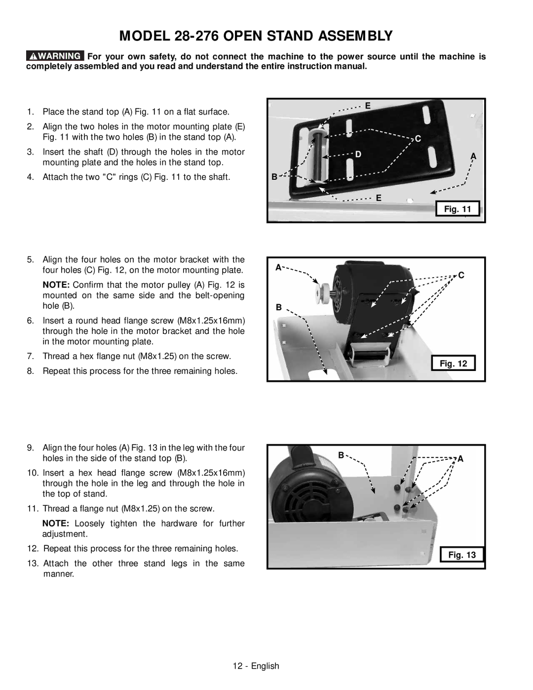 Delta 28-206 instruction manual Model 28-276 Open Stand Assembly 