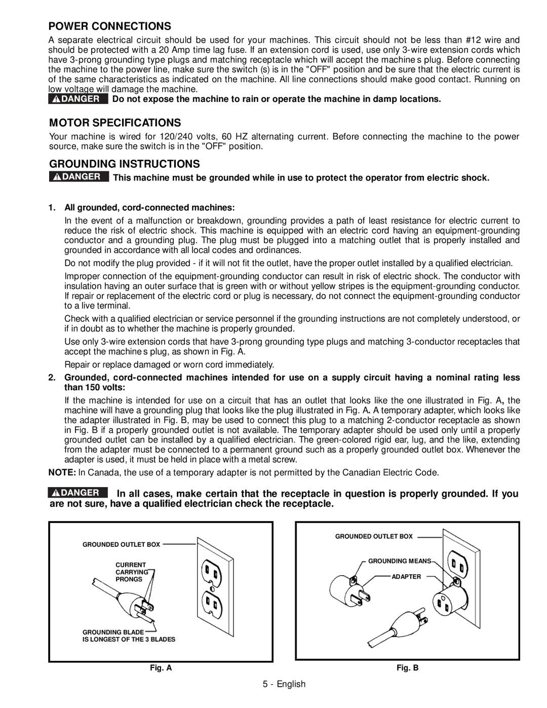 Delta 28-276, 28-206 instruction manual Power Connections 