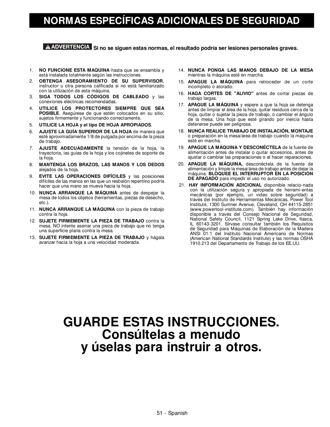 Delta 28-276, 28-206 instruction manual Guarde Estas Instrucciones, Normas Específicas Adicionales DE Seguridad 