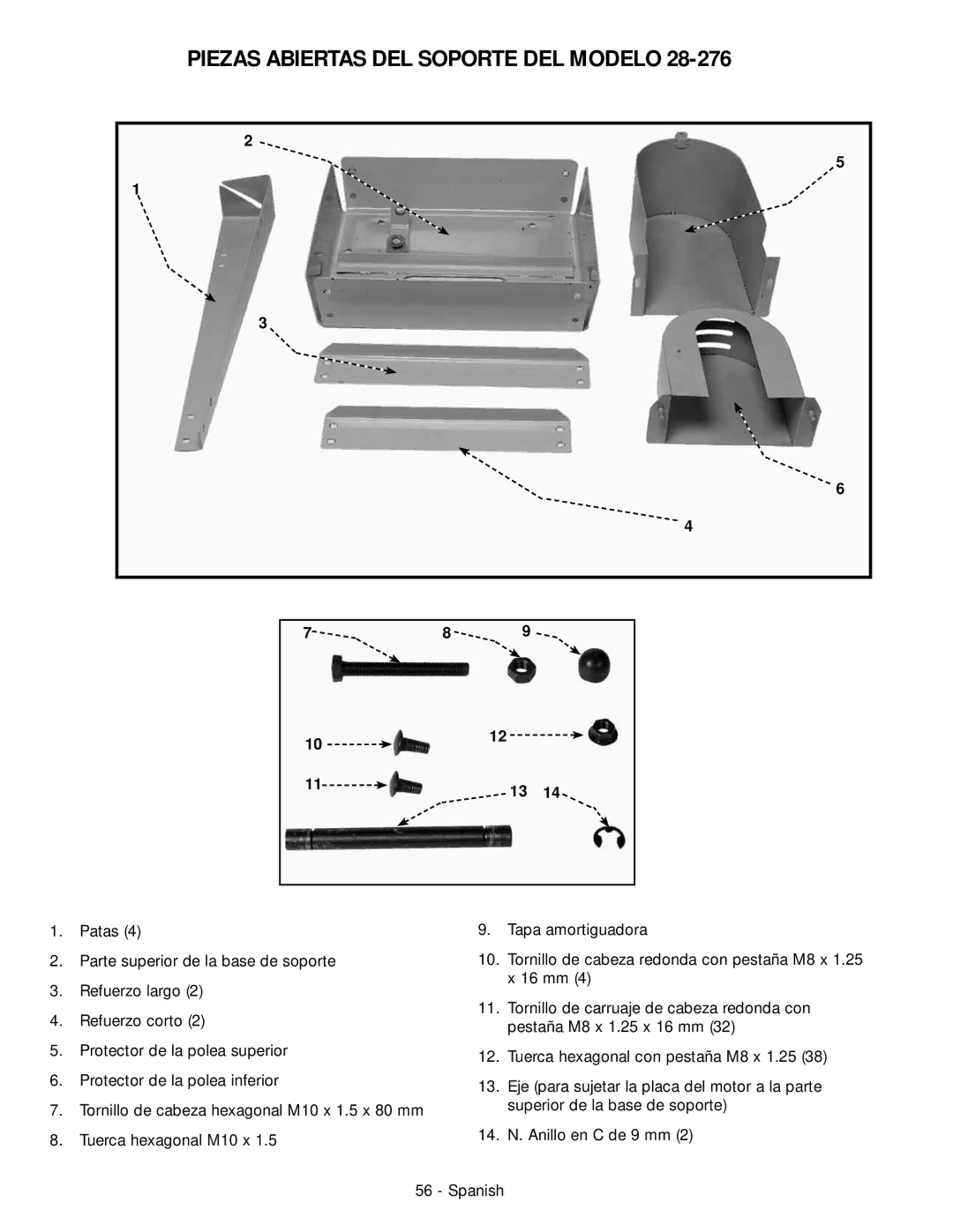 Delta 28-206, 28-276 instruction manual Piezas Abiertas DEL Soporte DEL Modelo 