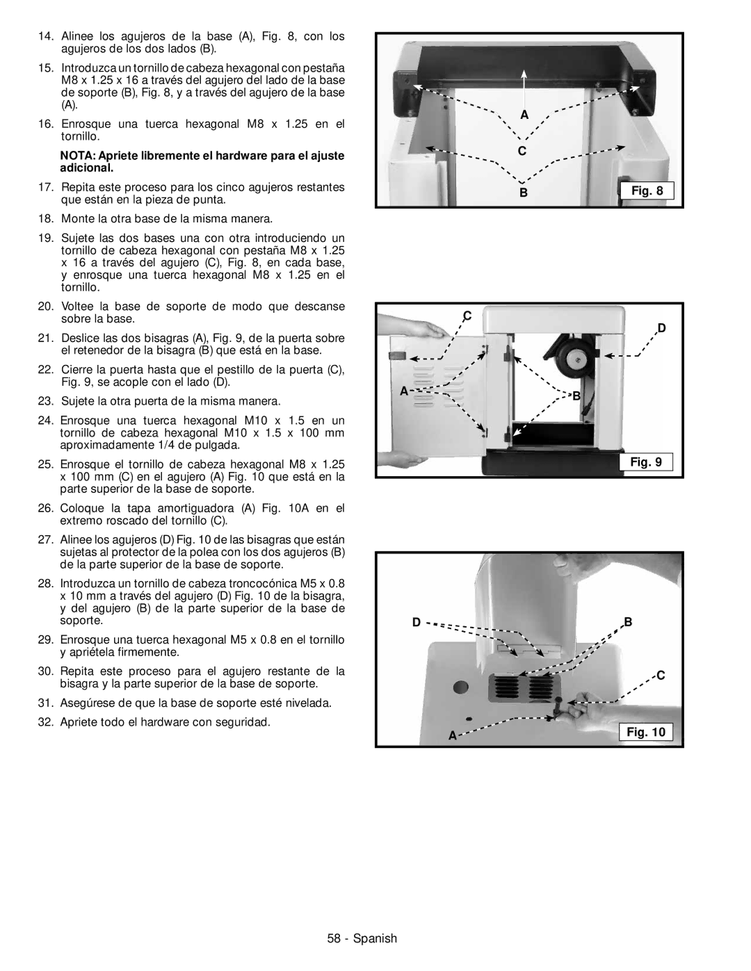 Delta 28-206, 28-276 instruction manual Nota Apriete libremente el hardware para el ajuste adicional 