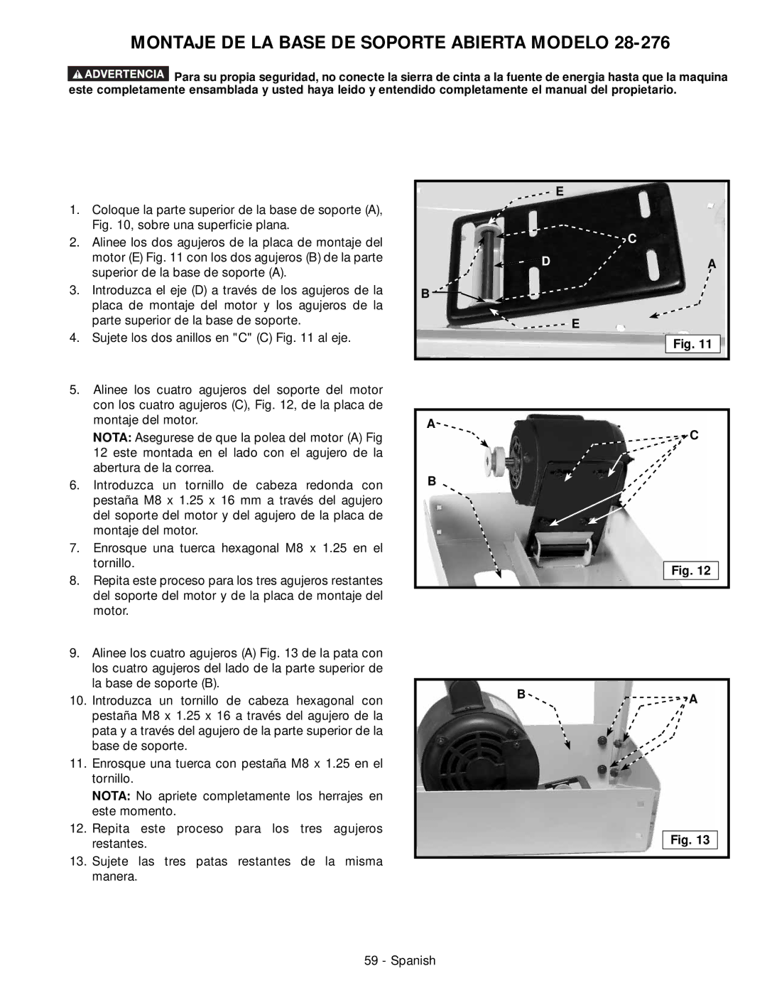 Delta 28-276, 28-206 instruction manual Montaje DE LA Base DE Soporte Abierta Modelo, Sobre una superficie plana 