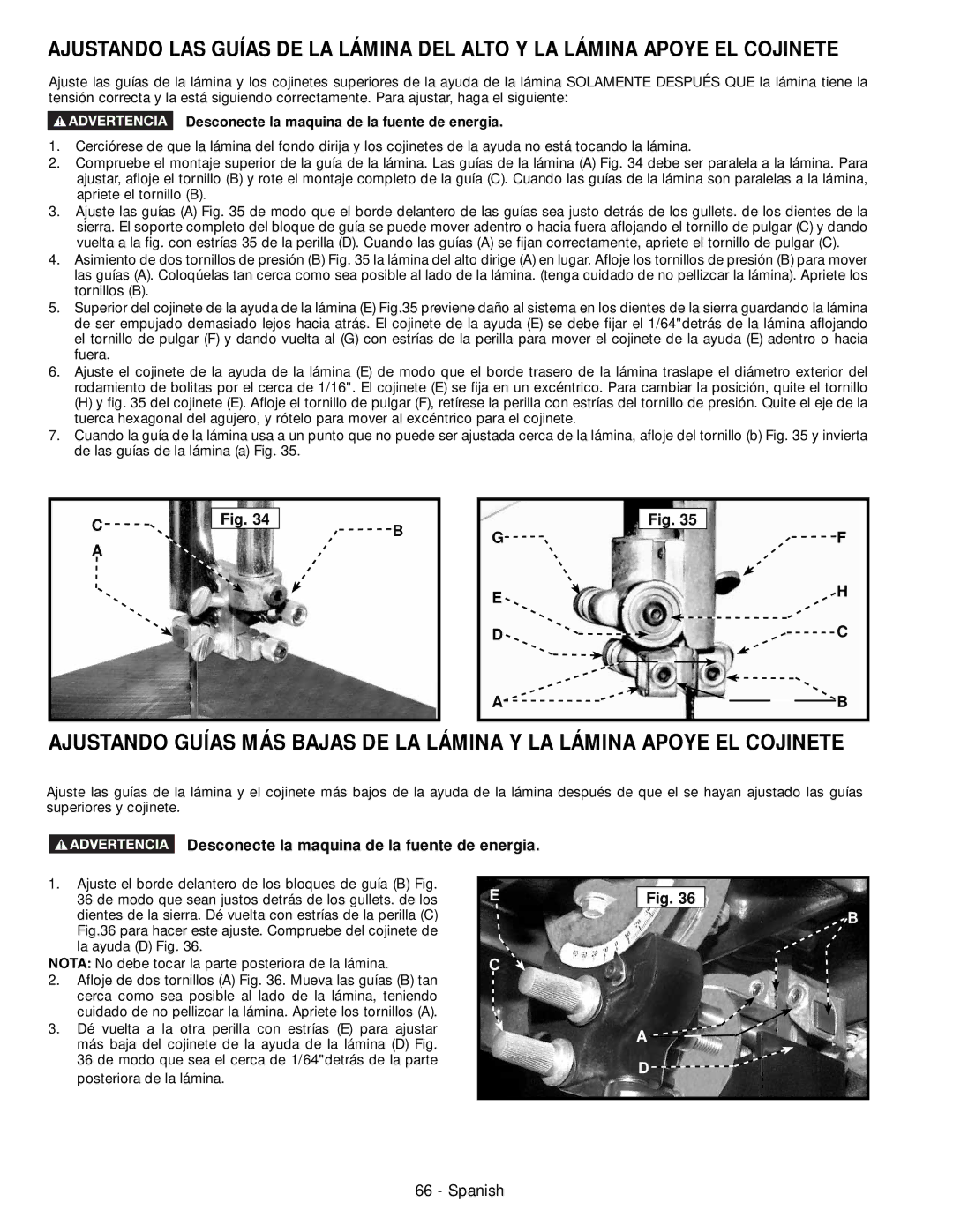 Delta 28-206, 28-276 instruction manual Desconecte la maquina de la fuente de energia 