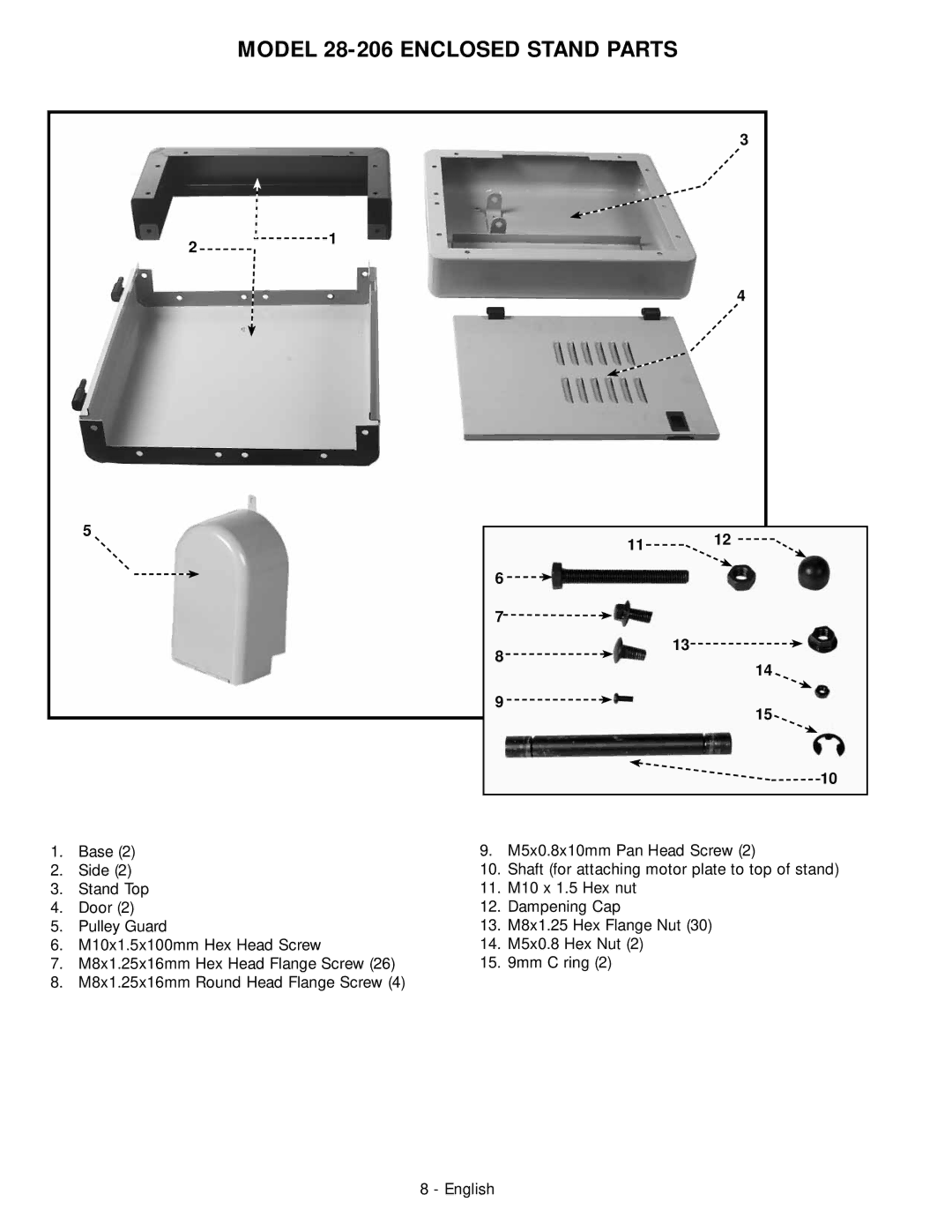 Delta 28-276 instruction manual Model 28-206 Enclosed Stand Parts 