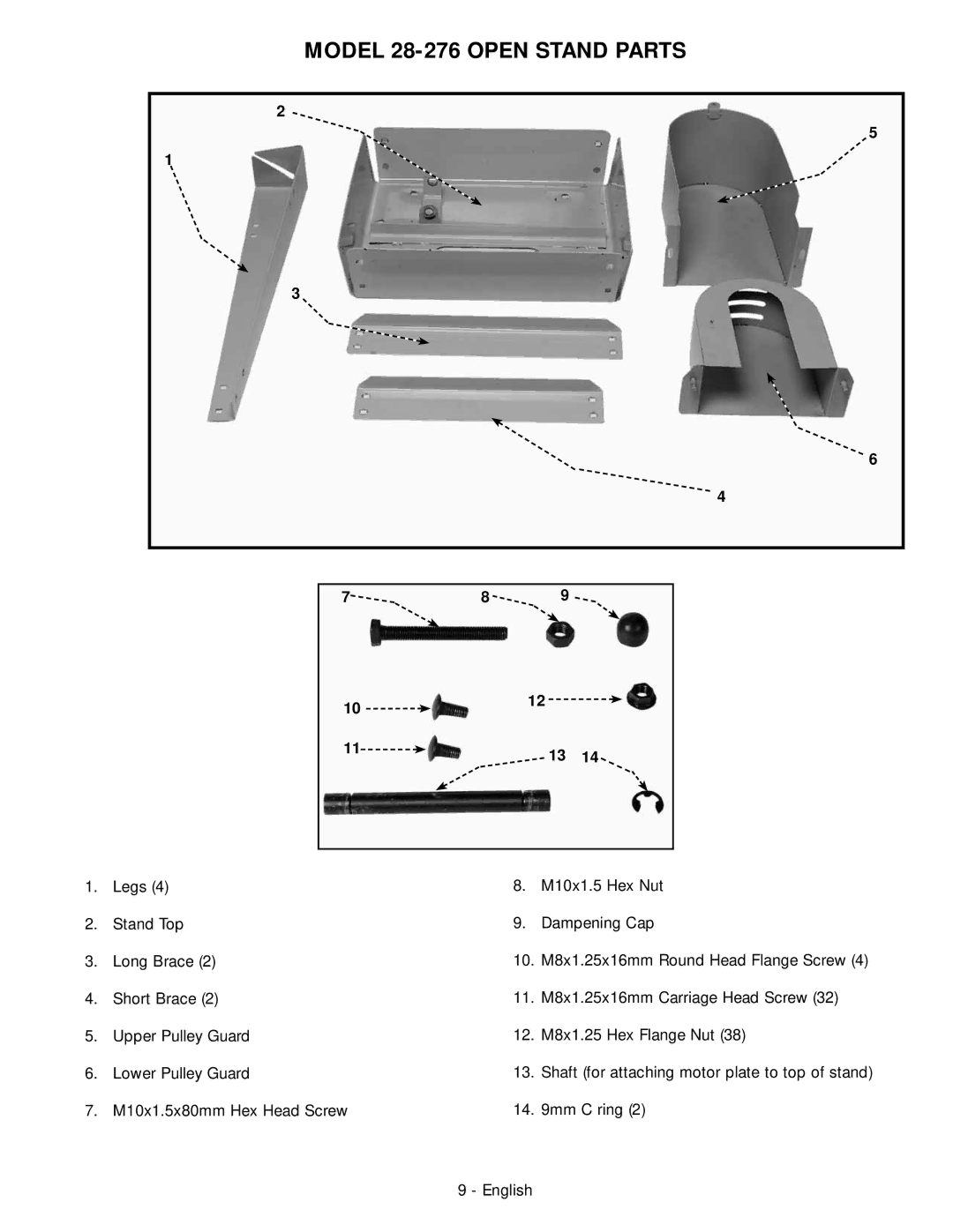 Delta 28-206 instruction manual Model 28-276 Open Stand Parts 