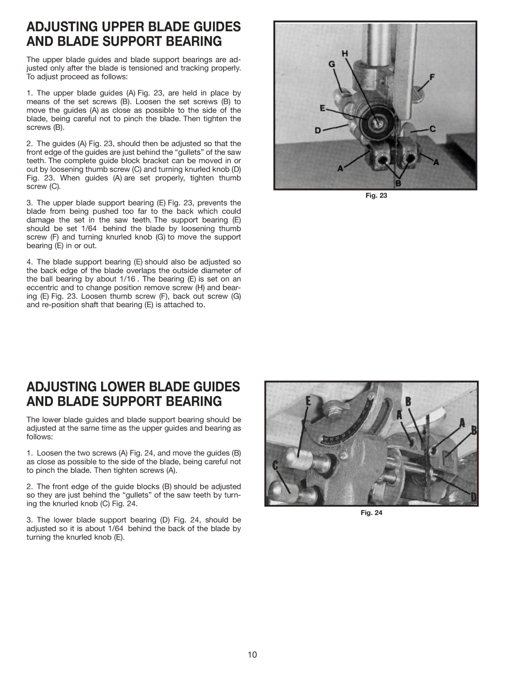 Delta 28-280 instruction manual Adjusting Upper Blade Guides and Blade Support Bearing 