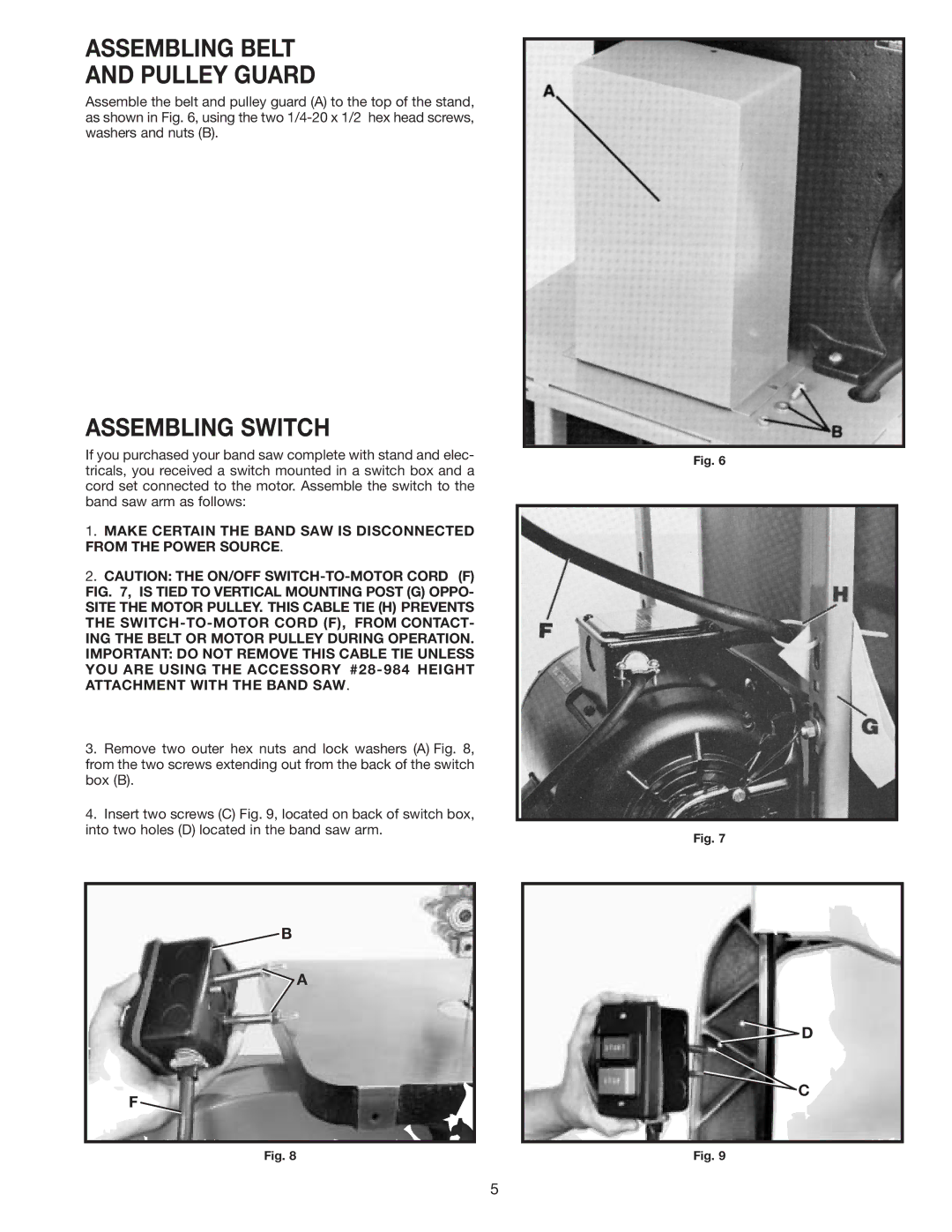 Delta 28-280 instruction manual Assembling Belt Pulley Guard, Assembling Switch 