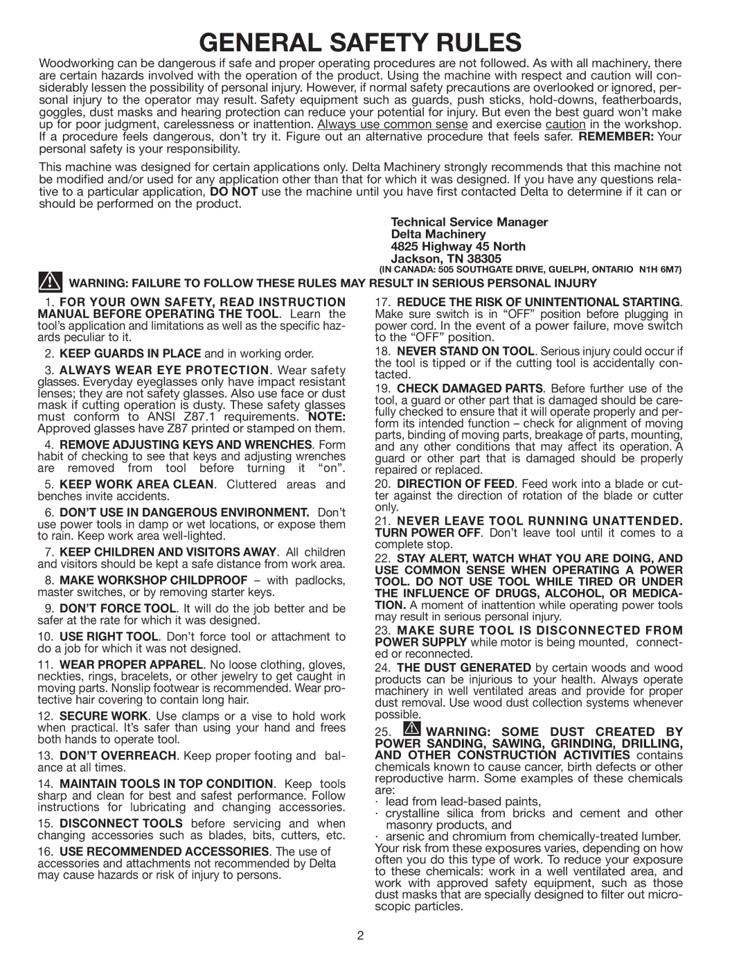 Delta 28-299A, 28-241 instruction manual General Safety Rules 