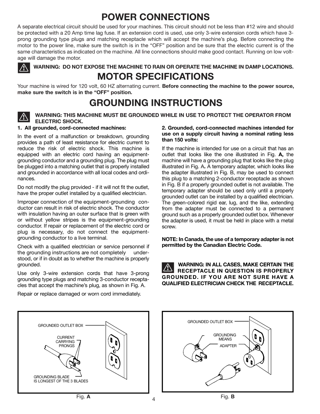 Delta 28-299A, 28-241 instruction manual Power Connections 