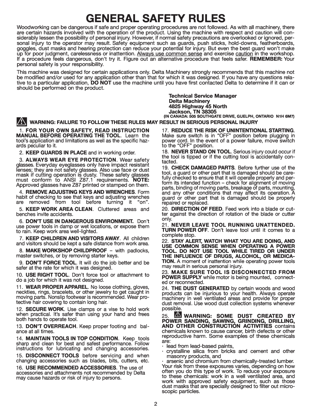 Delta 28-299A, 28-241 instruction manual General Safety Rules 