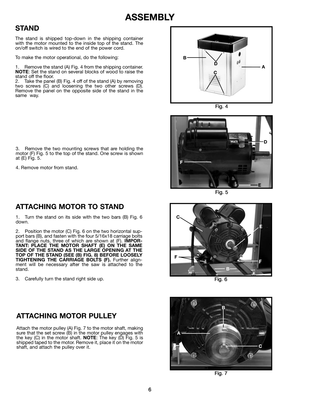 Delta 28-299A, 28-241 instruction manual Assembly, Attaching Motor To Stand, Attaching Motor Pulley, B D C, B A C 