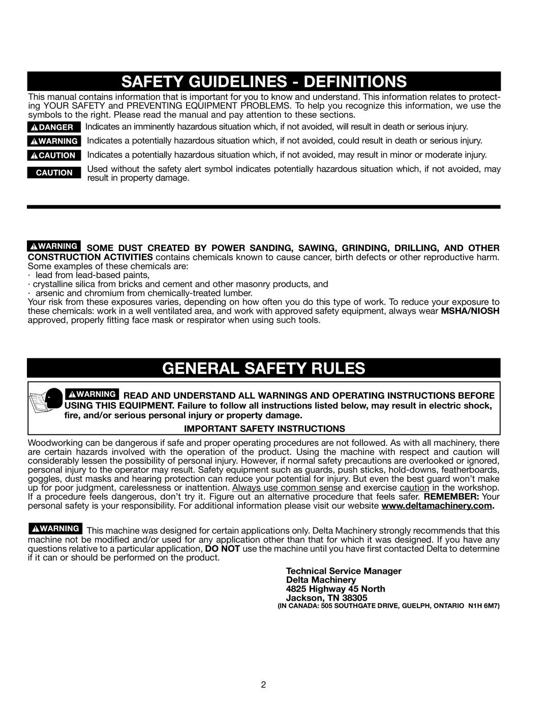 Delta 28-348 instruction manual Safety Guidelines Definitions, Important Safety Instructions 