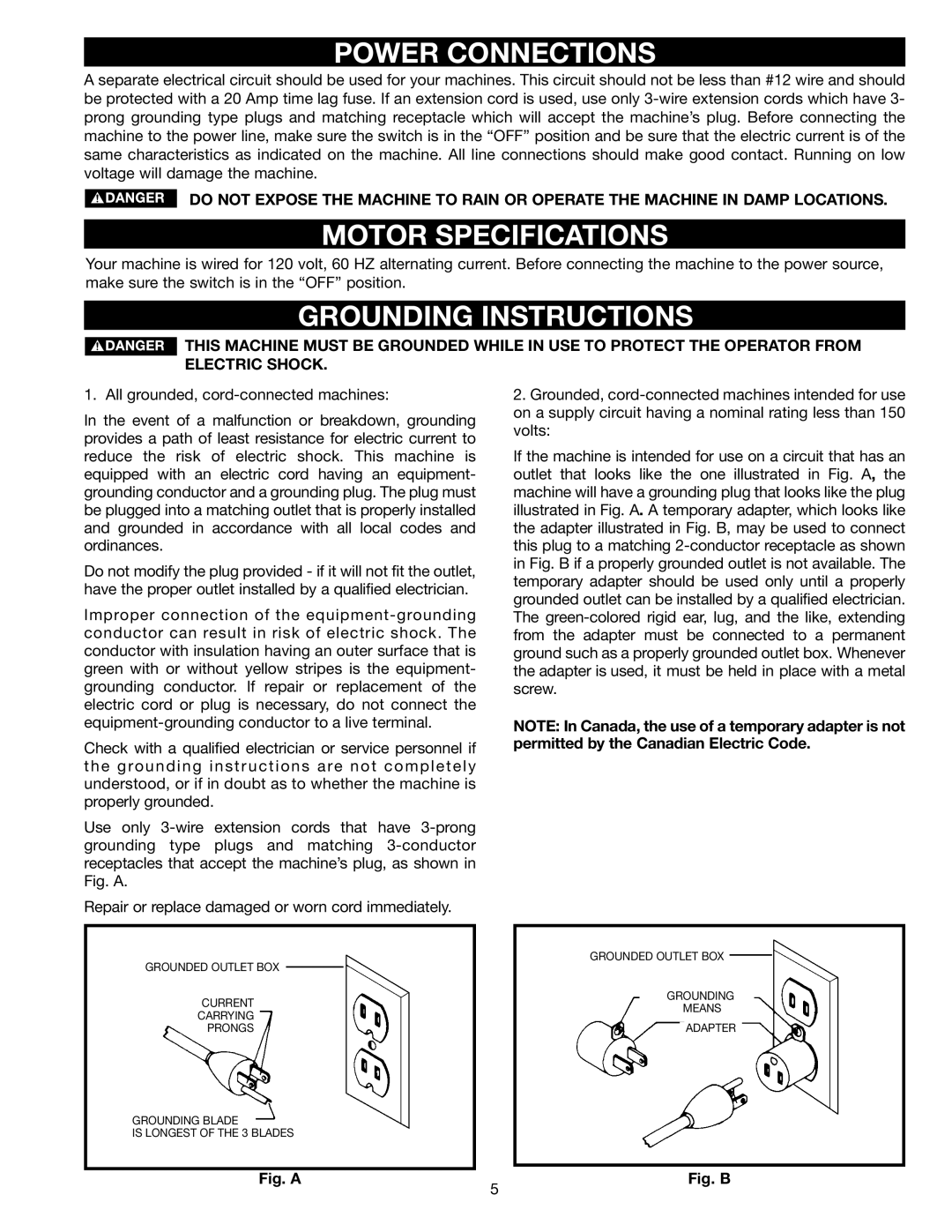 Delta 28-348 instruction manual Power Connections 