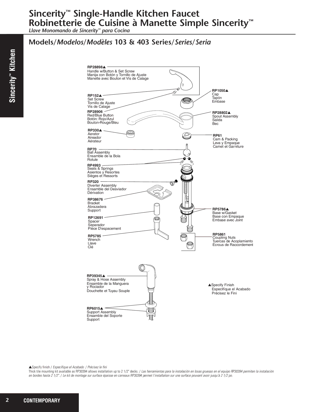 Delta 102 Series, 302 Series, 402 Series manual Models/Modelos/Modèles 103 & 403 Series/Series/Seria 