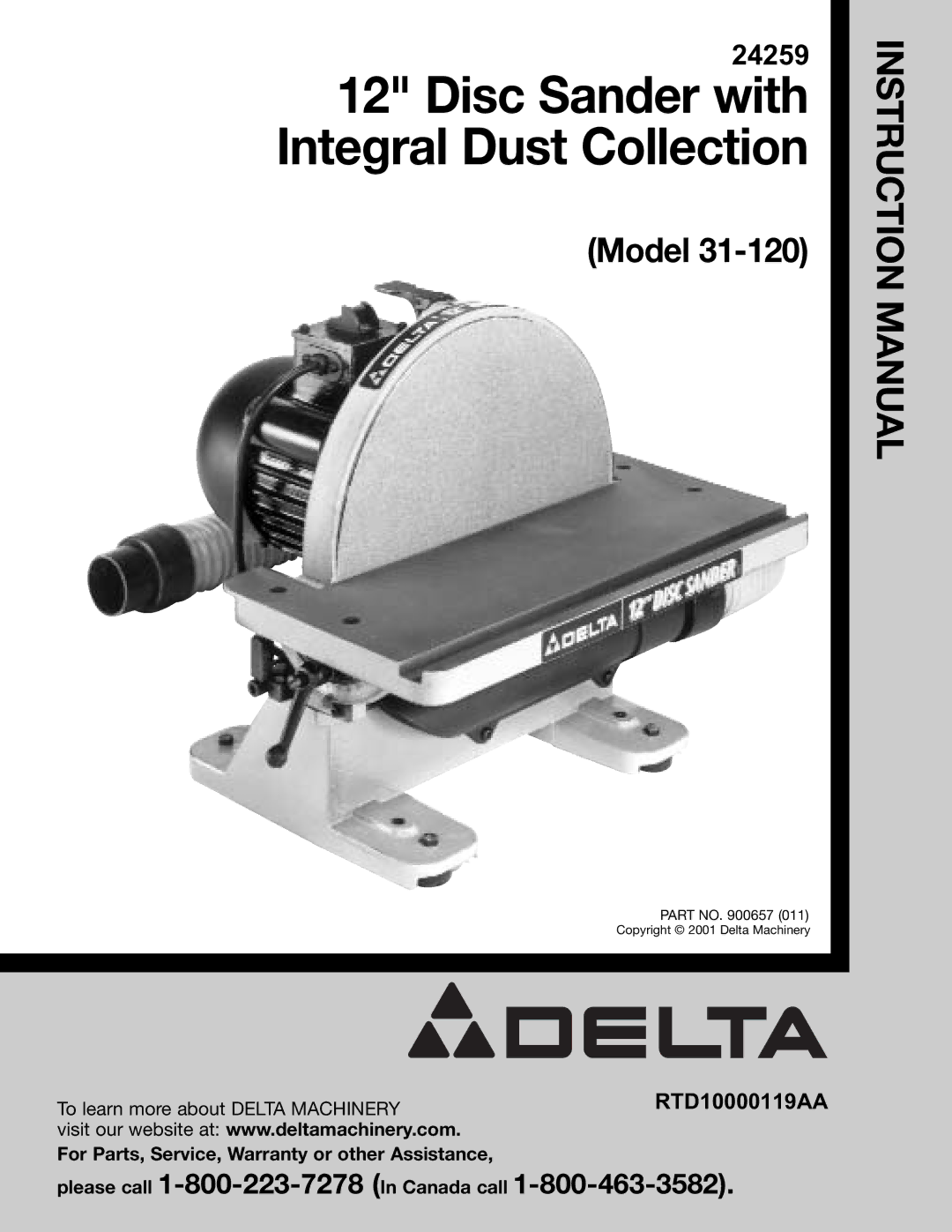 Delta 31-120 instruction manual Disc Sander with Integral Dust Collection 