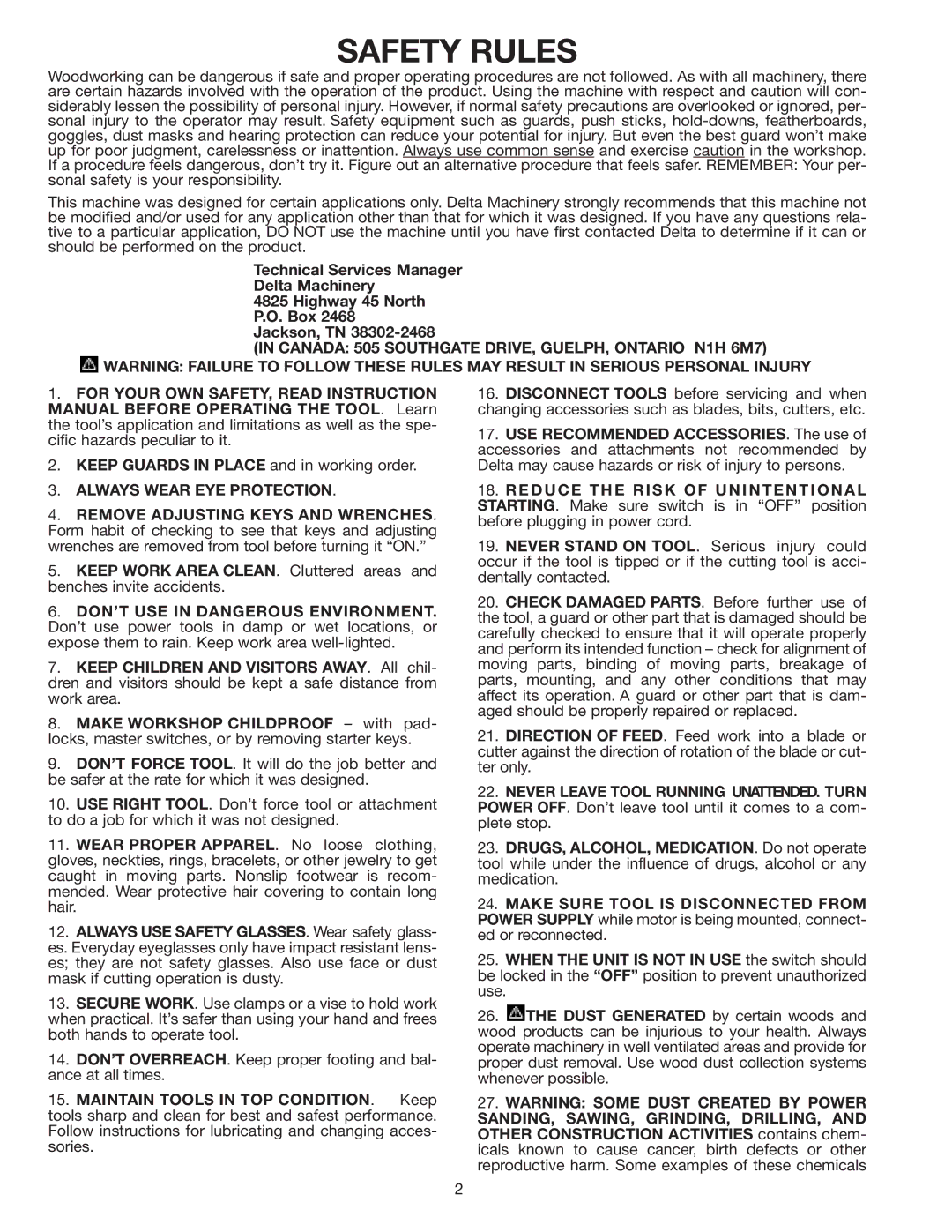 Delta 31-120 instruction manual Safety Rules, Always Wear EYE Protection 