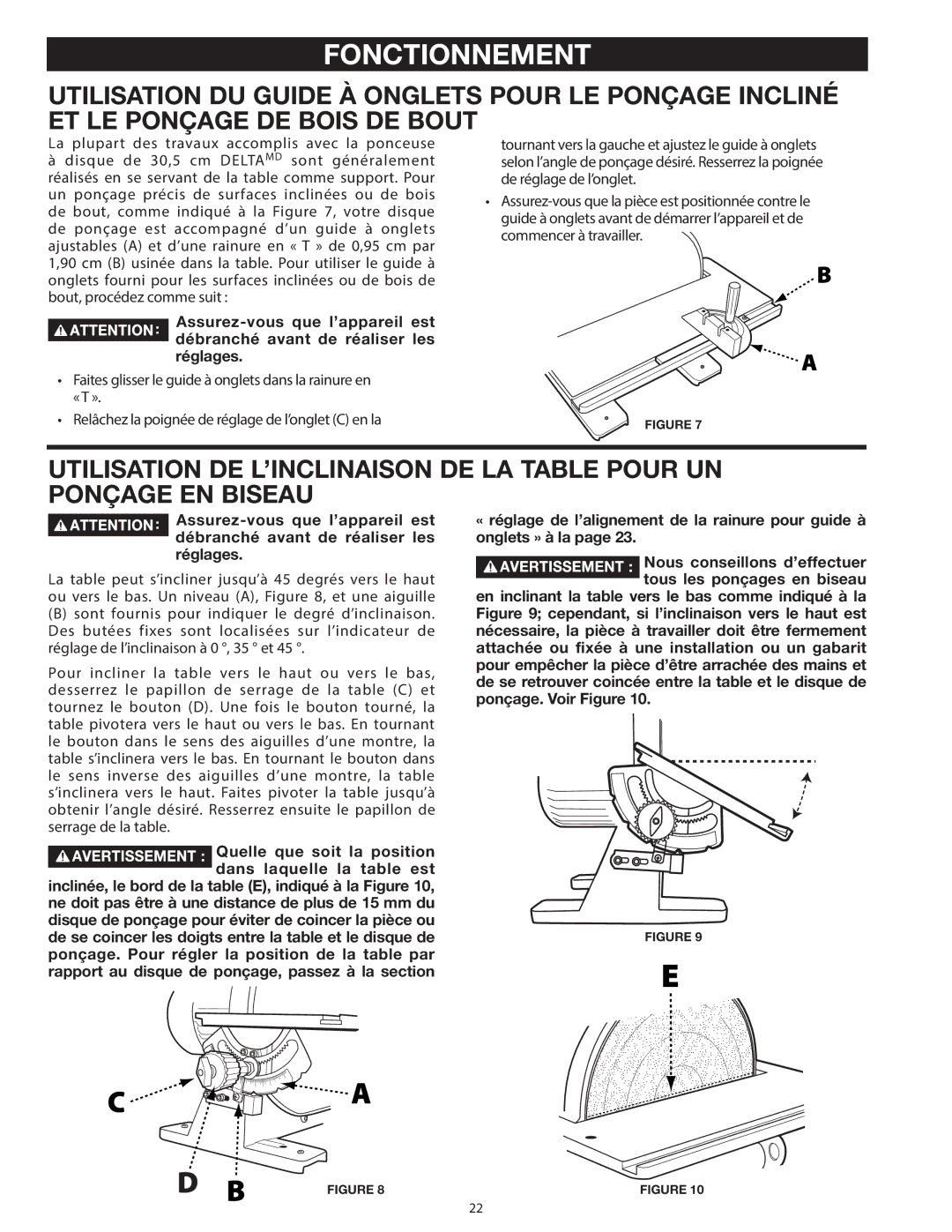 Delta 31-140 operating instructions Commencer à travailler 