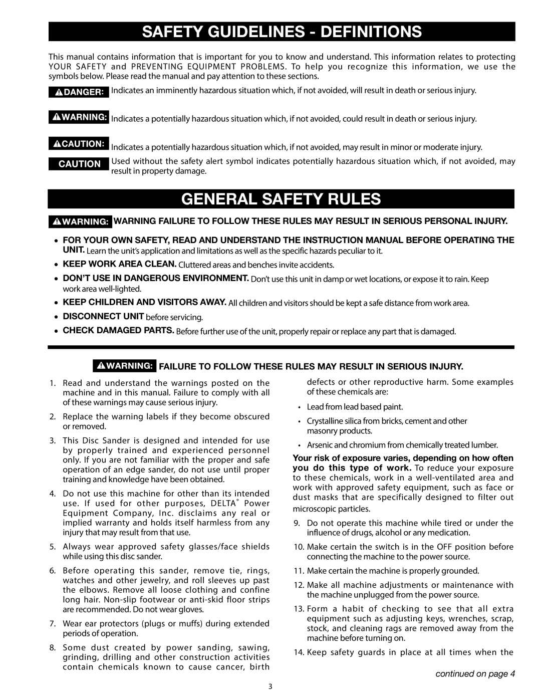 Delta 31-140 operating instructions Safety Guidelines Definitions, General Safety Rules 