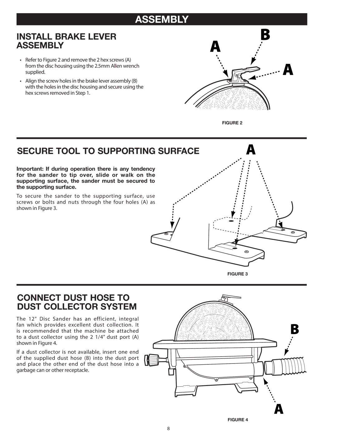 Delta 31-140 operating instructions Install Brake Lever Assembly, Secure Tool to Supporting Surface 