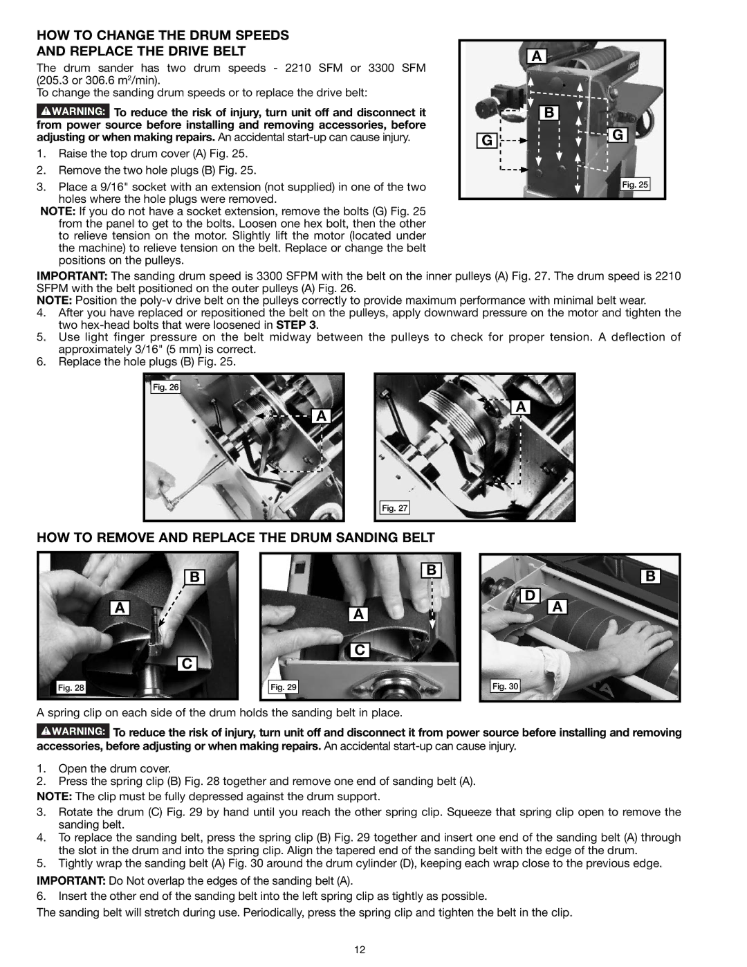 Delta 31-260X HOW to Change the Drum Speeds Replace the Drive Belt, HOW to Remove and Replace the Drum Sanding Belt 