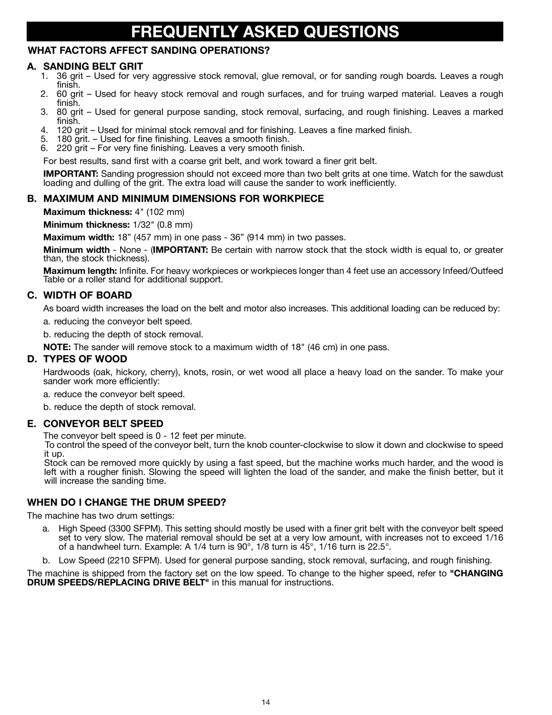 Delta 31-260X instruction manual Frequently Asked Questions 