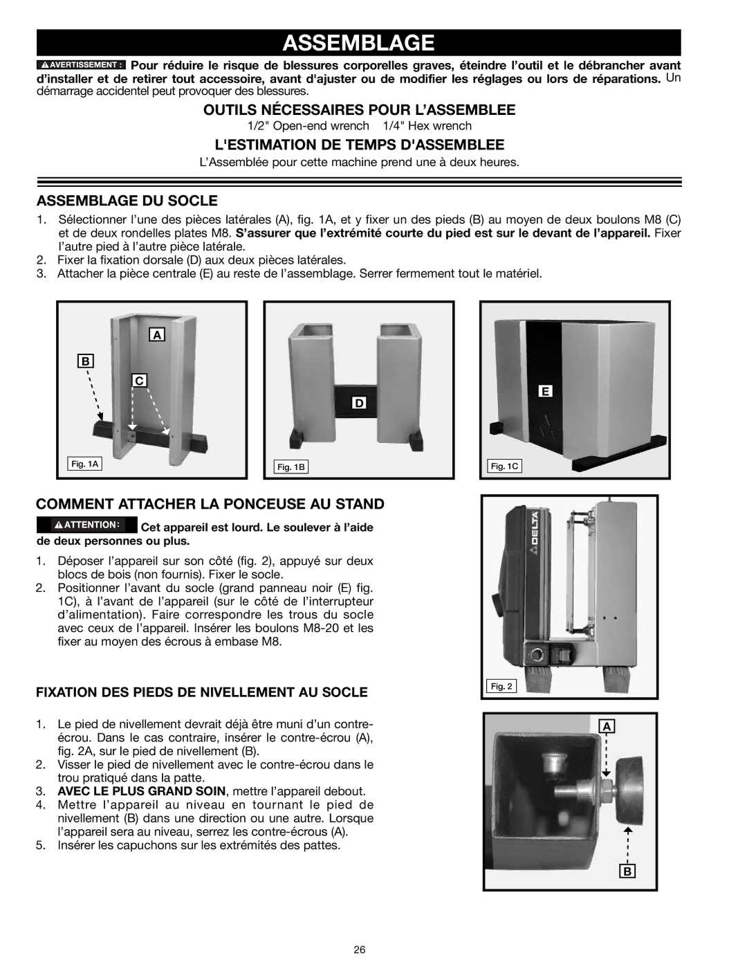 Delta 31-260X Outils Nécessaires Pour L’ASSEMBLEE, Lestimation DE Temps Dassemblee, Assemblage DU Socle 