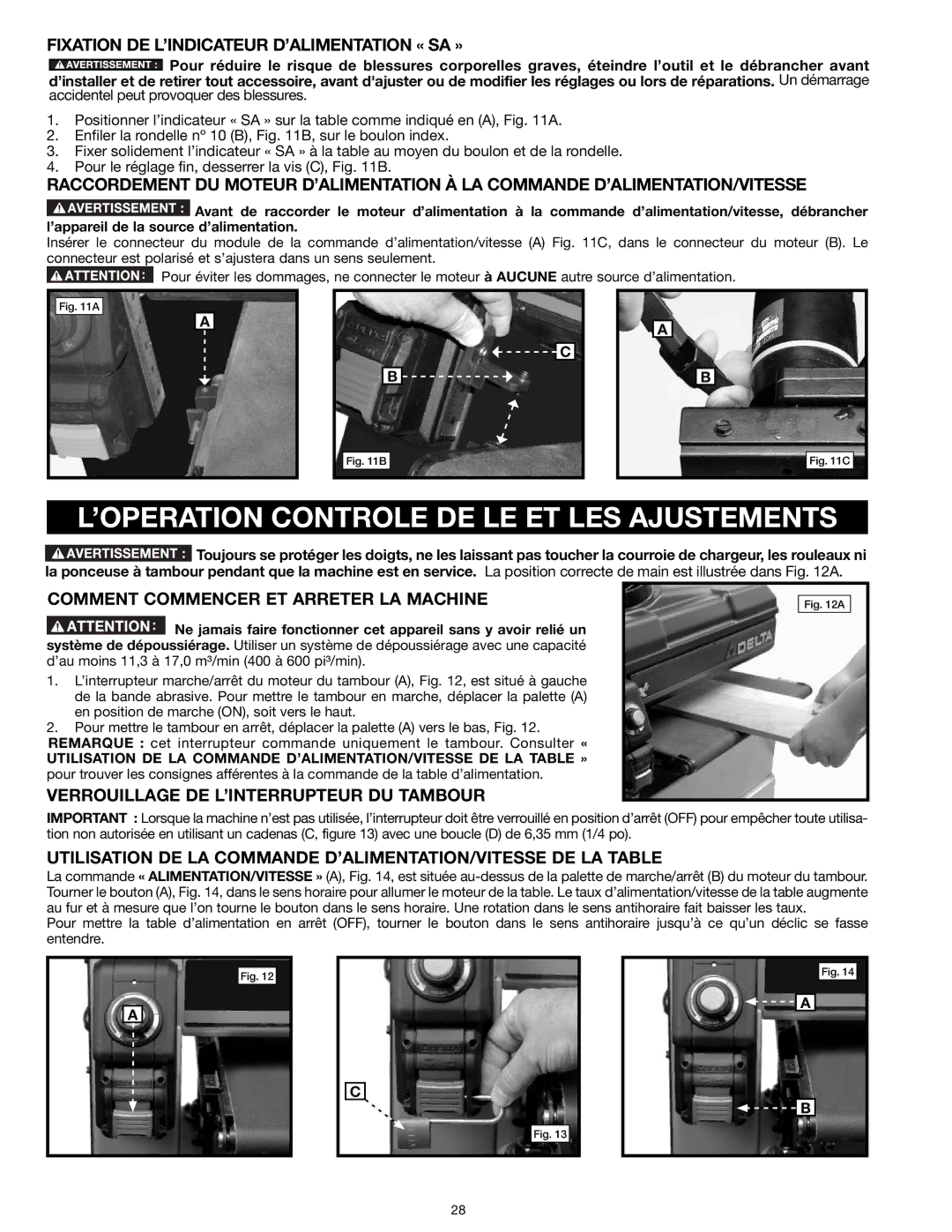 Delta 31-260X ’OPERATION Controle DE LE ET LES Ajustements, Fixation DE L’INDICATEUR D’ALIMENTATION « SA » 