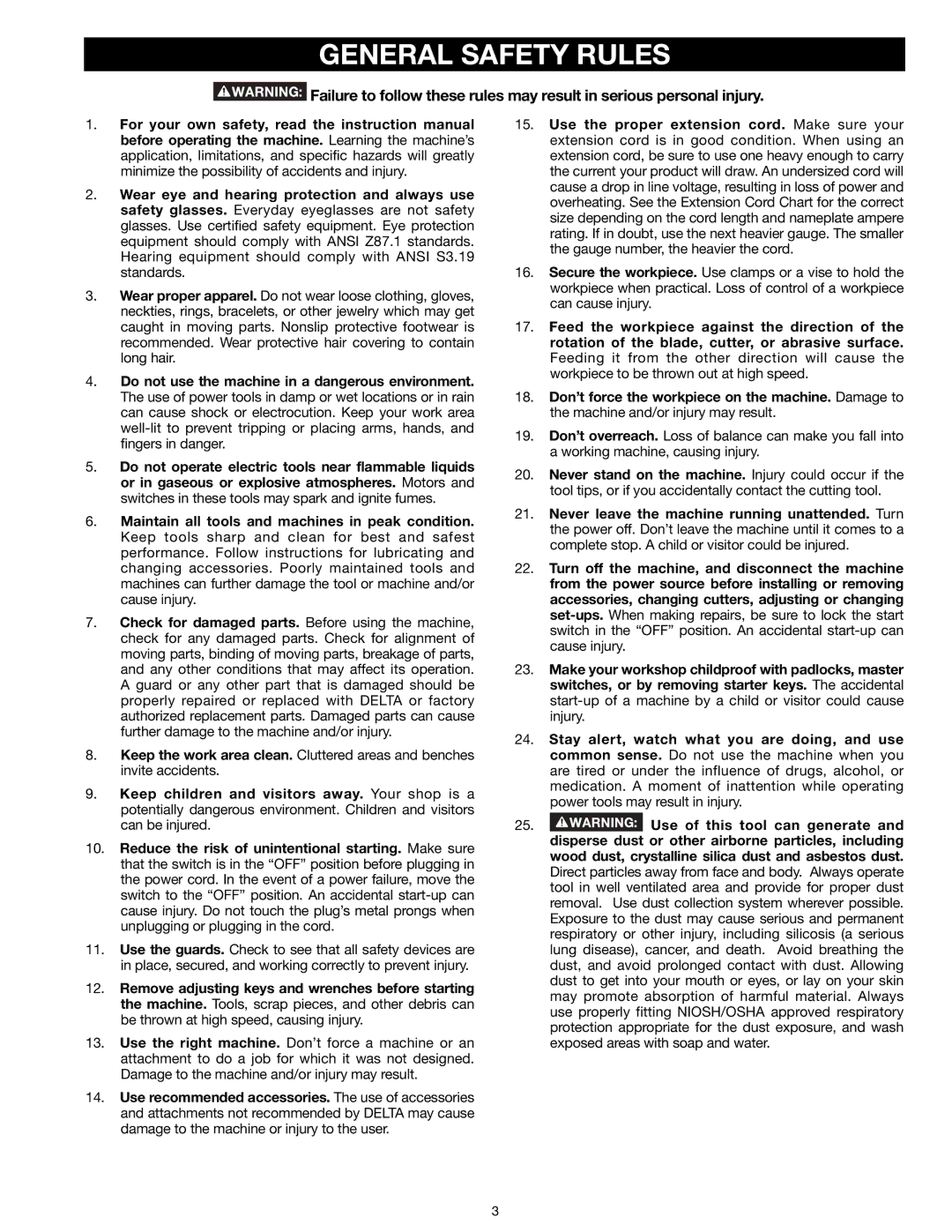 Delta 31-260X instruction manual General Safety Rules 